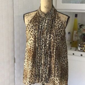 Woman’s Leopard Blouse by Solutions size M polyester sleeveless brown & tan. #96